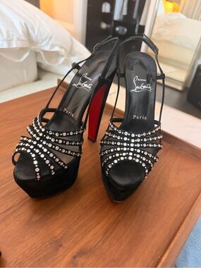 Christian Louboutin Black Crystal-Strap Platform Sandals 160 Brand New Sz 37.5